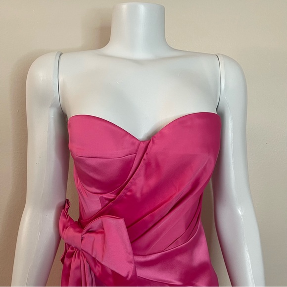 Hot pink strapless sweetheart neckline bow on side jumpsuit - Picture 3 of 13
